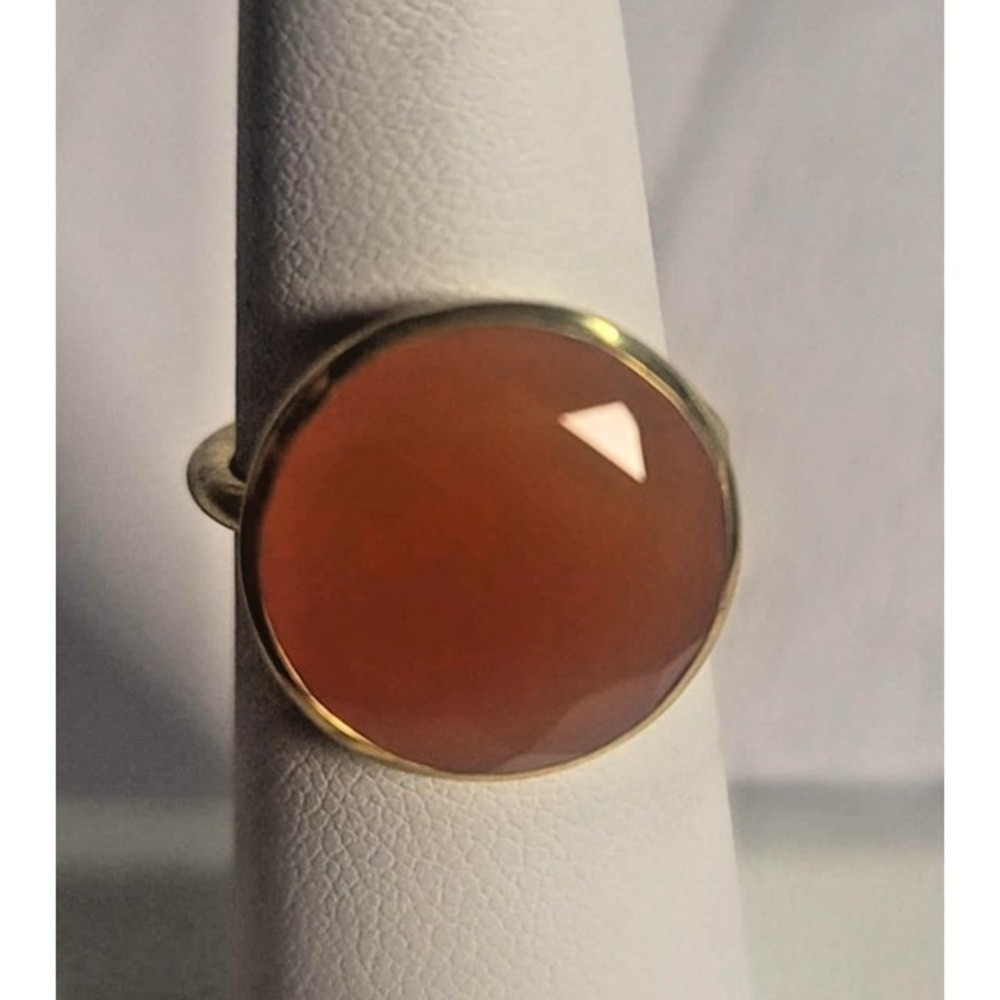Gold Vermeil 925 Orange Gemstone Ring Size 7 Round Cabochon‎ Carnelian Statement
